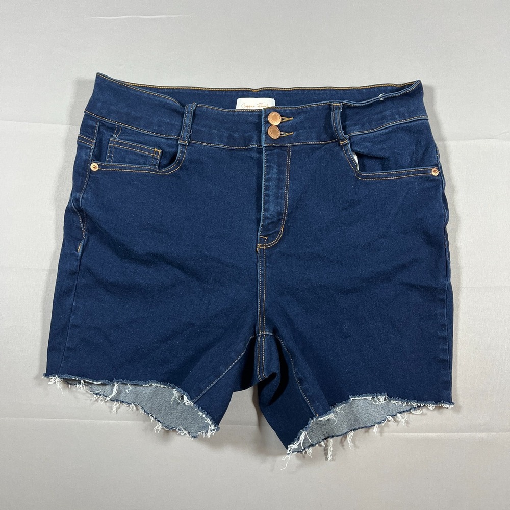 Copper Flash Denim Cut Off Shorts Womens 16W Blue Denim Cotton Dark Wash Raw Hem